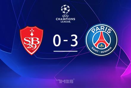 歐冠-巴黎3-0布雷斯特登貝萊雙響造點8場15球