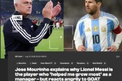 ！穆里尼奧：幫助我成長最多的球員是梅西