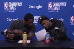 華子賽后和蘭德?tīng)柨醇夹g(shù)統(tǒng)計(jì)大笑！是在看SGA罰球數(shù)嗎